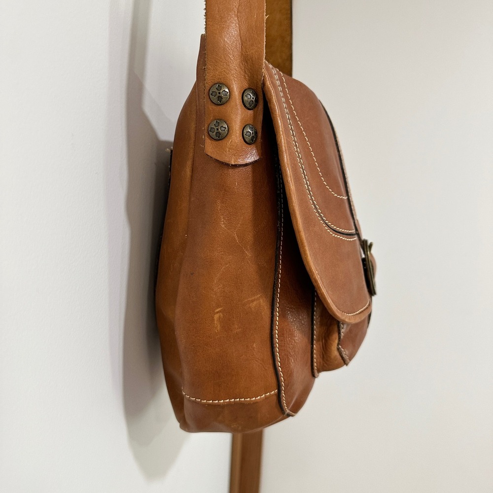 Patricia Nash Italian Leather Saddle Crossbody Women Medium Tan Buckle | Boho - Picture 4 of 15